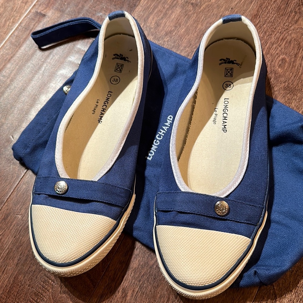 Longchamp LaPliage Blue Canvas Flats